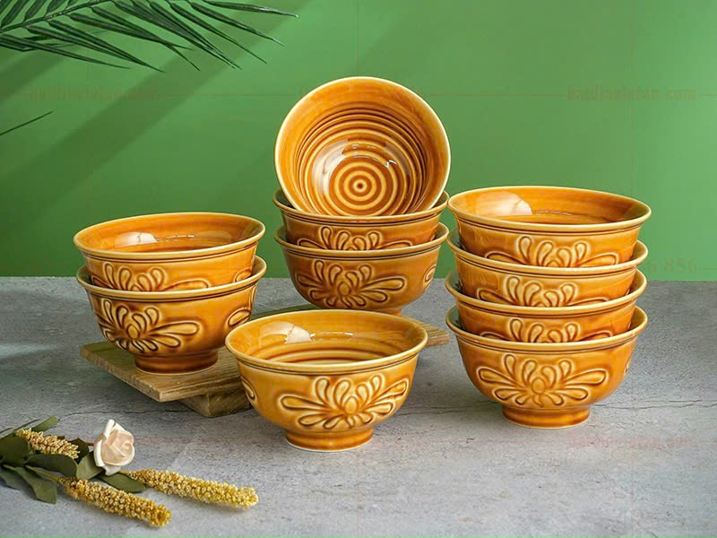 Bộ chén ăn cơm Bát Tràng cao cấp men hoàng thổ